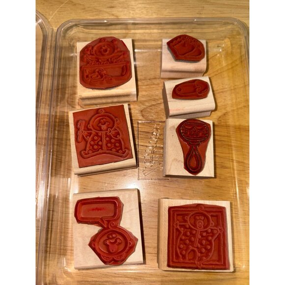 Stampin Up! Baby-Theme set of Wood Mount Rubber Stamps Rattle Birth Announcement - Picture 3 of 3